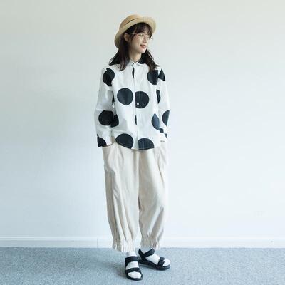 黑白大波点日系娃娃领棉衬衫