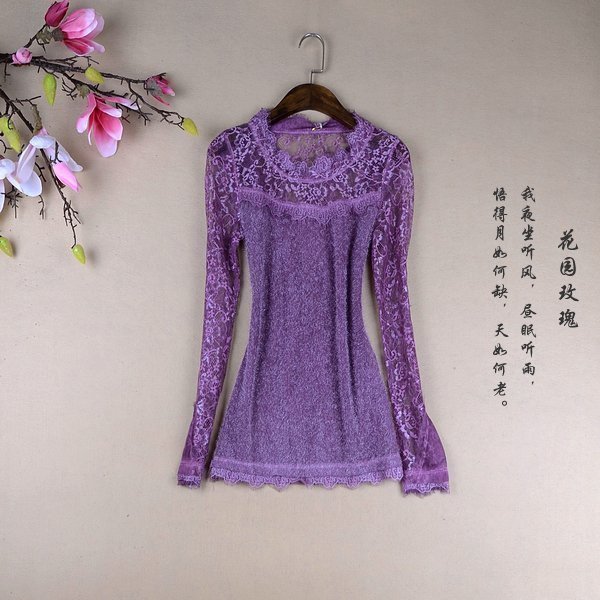 淑女时尚紫色立领提花拼接针织衫
