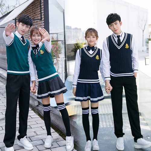 学院英伦风JK制服V领男女麻花背心学生校服毛衣马甲针织衫班服潮