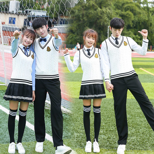 中学生班服套装针织马甲背心情侣装中学生校服jk制服韩版学院风
