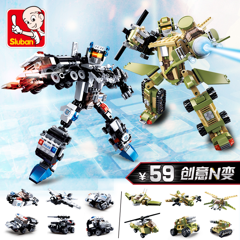 快乐小鲁班陆军战狼多变拼装积木