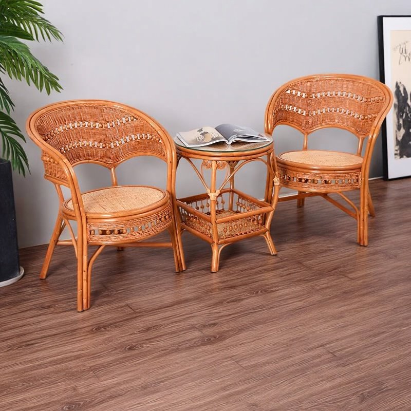 真藤椅三件套阳台小桌椅组合藤编休闲简约客厅家用单人靠背腾椅子
