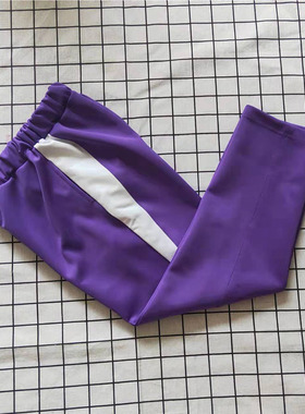 紫色一条白色三角宽条儿童男女中小学生运动休闲校服裤子春秋款冬