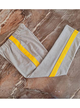 浅灰色反光细条宽金黄条运动校服直筒裤中小学生秋冬加绒加厚定制