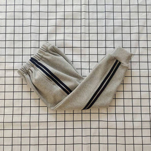 灰色两黑道儿童男女中小学生加绒运动休闲长校服裤子束脚松紧口