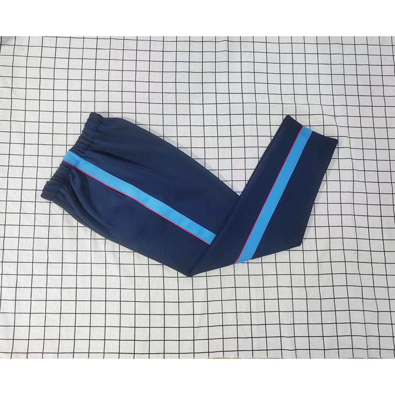 藏蓝色红线加湖蓝色宽条儿童学生加绒运动校服裤子春威海古寨中学