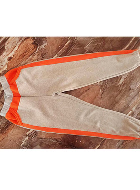 浅灰色橙色口袋压橙色宽条松紧束脚校服裤中小学生运动裤秋冬加绒