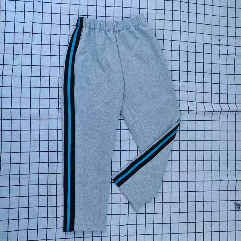 浅灰宽黑条中间加亮蓝条中小学生加绒运动校服裤子宽松春秋款加绒