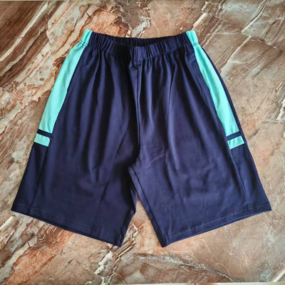 夏季超薄藏蓝宽浅薄荷绿拼藏蓝条宽藏蓝中小学生运动短裤五分润唐
