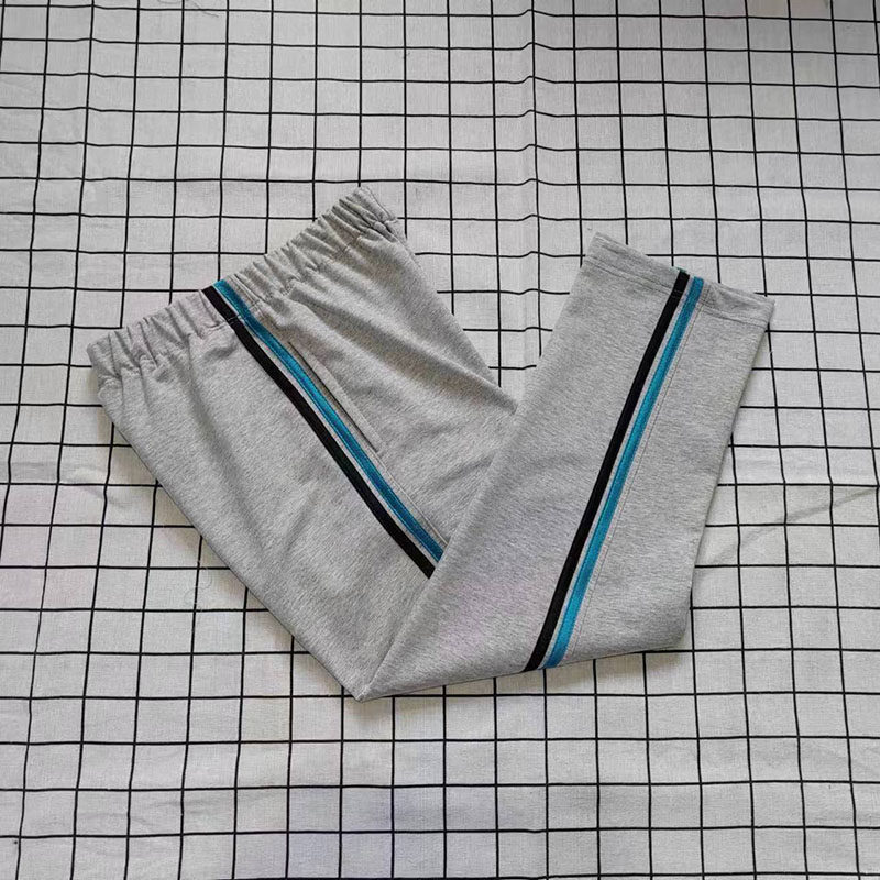 浅灰色亮蓝条亮黑条宽松运动校服直筒裤中小学生秋春夏冬加绒加厚