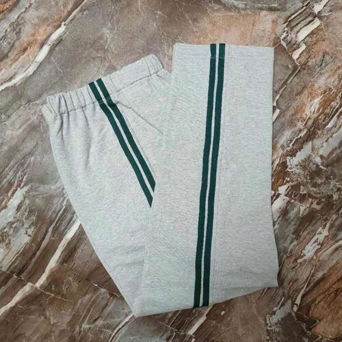 灰色两条道墨绿杠儿童棉校服裤子
