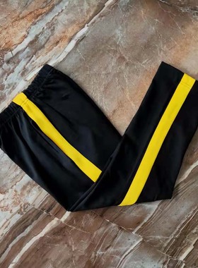 校服裤子黑色一条金黄色宽条纹纯棉直筒儿童男女中小学生春秋加绒