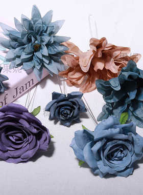 泉州浔埔簪花分体手工簪花仿真花头饰汉服旅拍簪花高级蓝色系拍照