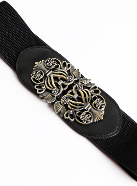 复古雕花腰带女配裙子百搭大码加长松紧宽腰封高级感收腰皮带配饰