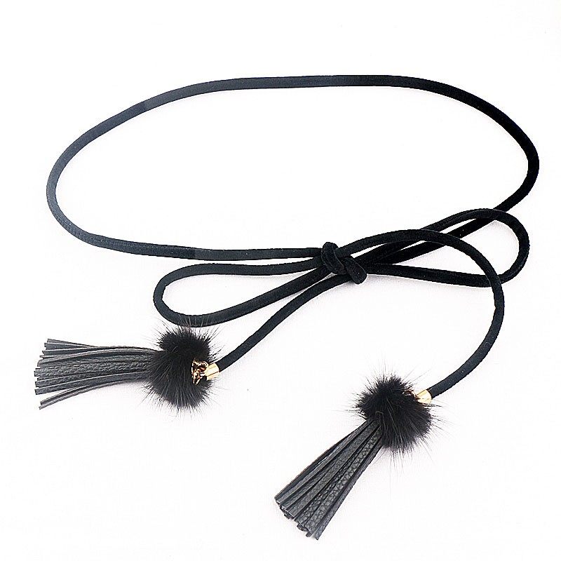 天鹅绒布腰带女细装饰连衣裙子简约百搭流苏绳子腰链休闲皮草配饰