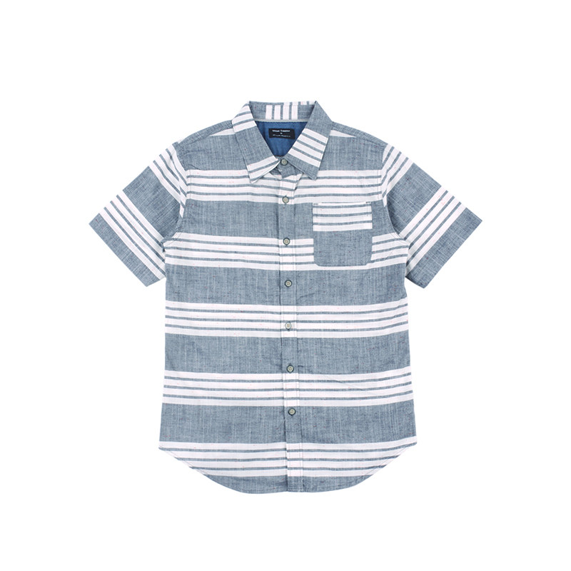 A976全棉条纹男童翻领套头衬衫短袖休闲春夏季棉布中大童儿童上衣