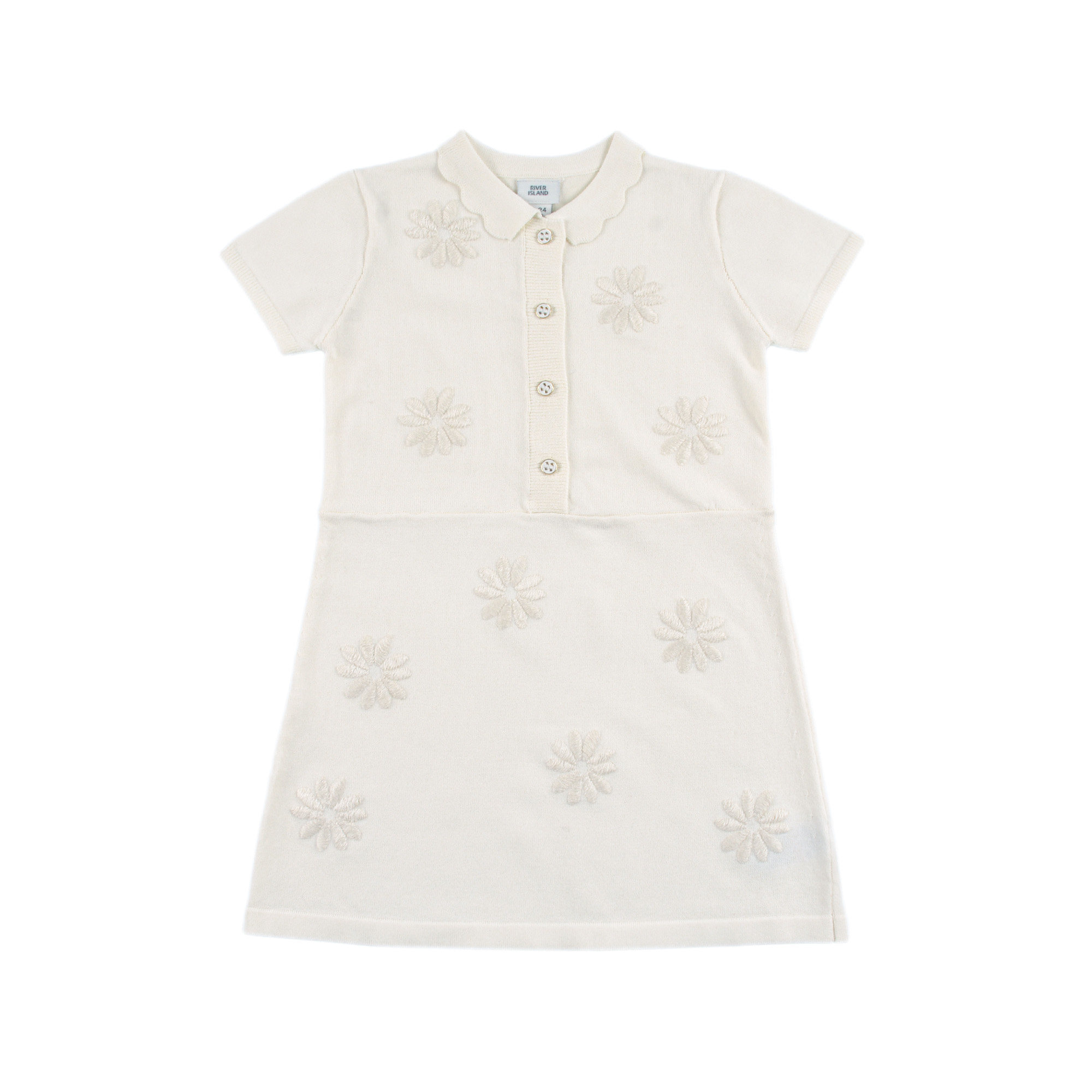 D1875 新生婴幼儿女童宝宝连衣裙花朵图案刺绣翻领短袖套头小童