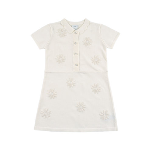 D1875 新生婴幼儿女童宝宝连衣裙花朵图案刺绣翻领短袖套头小童