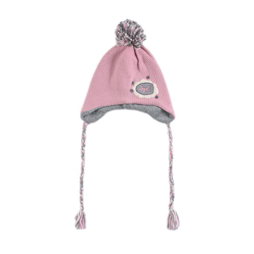 C916羊毛混纺女童百搭双层加绒秋冬季保暖防寒针织衫中小童毛线帽