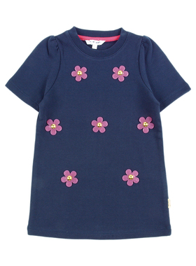 A1776 全棉花朵款女童百搭甜美春秋季厚T恤圆领无袖套头中童上衣