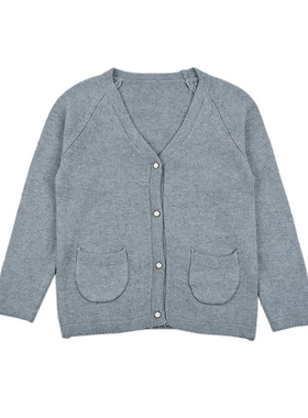 D966 法SM 羊毛混纺保暖女童针织衫舒适透气V领长袖开衫中童毛衣