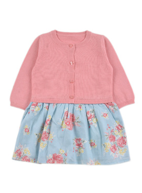 ZK11399 女童新生婴幼儿针织连衣裙公主裙开衫圆领长袖舒适百搭