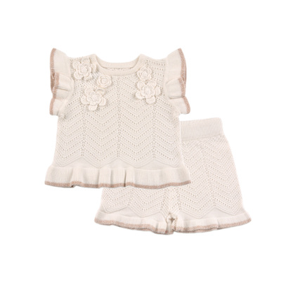 D1834 新生婴幼儿女童宝宝针织衣裤套装短袖短裤舒适套头小童儿童