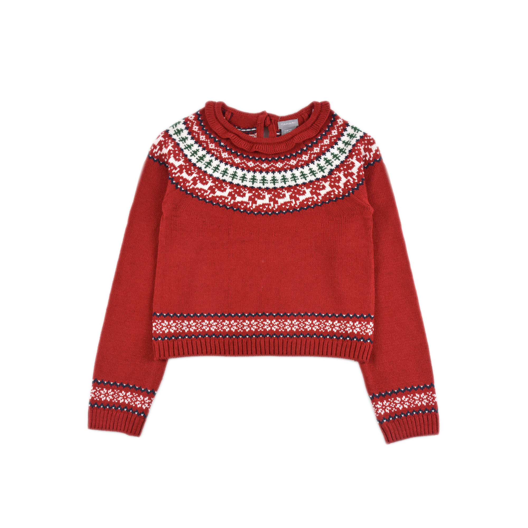 D1602 圣诞款女童花边针织衫毛衣百搭时尚圆领长袖套头中小童上衣