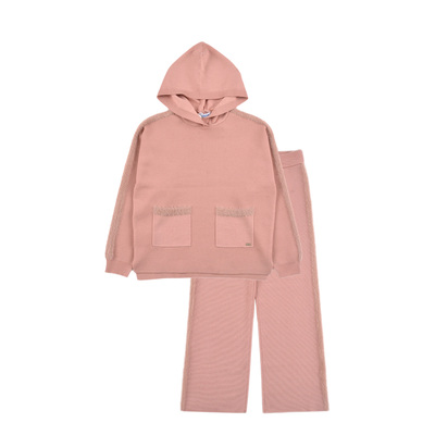 D1811 百搭休闲风女童针织衣裤套装舒适中小童儿童连帽针织卫衣