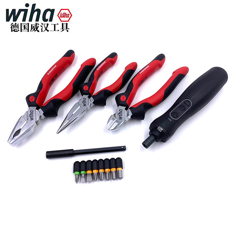 德国进口wiha威汉尖嘴钳钢丝钳斜口钳电动螺丝刀多功能套装90001C