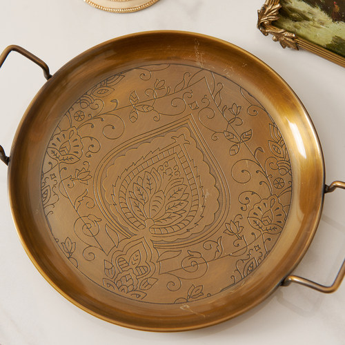 印度进口黄铜雕花托盘果盘