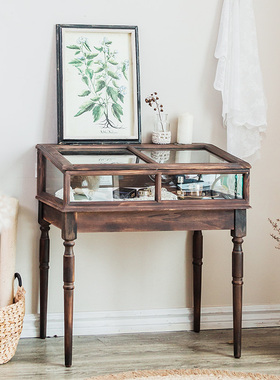 ZZ004 复古田园风实木玻璃展示收纳柜梳妆台桌首饰展示柜店铺陈列