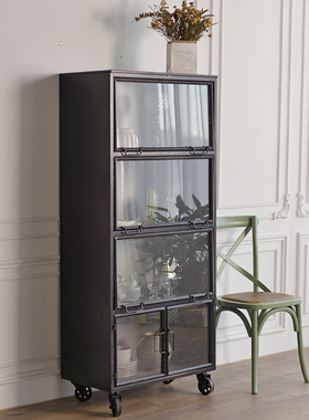 极速GZ008 现代简约北u欧黑色铁艺玻璃展示柜书柜书架餐边收纳展