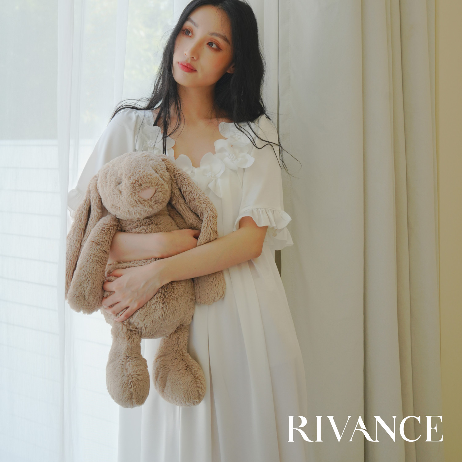 Rivance法式流光花瓣睡裙短袖荷叶边公主夏季甜美薄款冰丝立体花