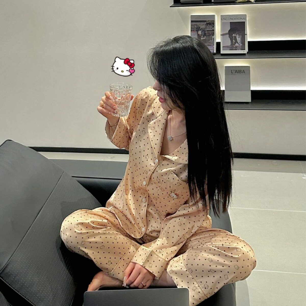 金喵KT网红Kitty女款夏季法式长袖长裤休闲冰丝薄款少女香槟金