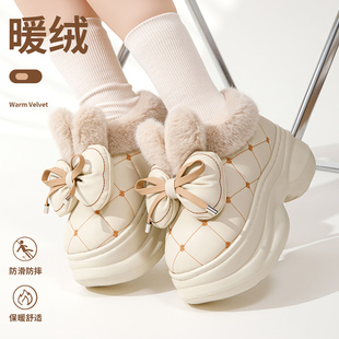 保暖棉鞋 厚底棉拖鞋 冬季 卡通拖鞋 外穿防水防滑 女包跟居家PU皮韩版