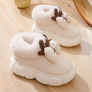 加厚保暖棉鞋 厚底包跟棉拖鞋 冬季 百搭PU皮拖鞋 防滑外穿 女室内时尚