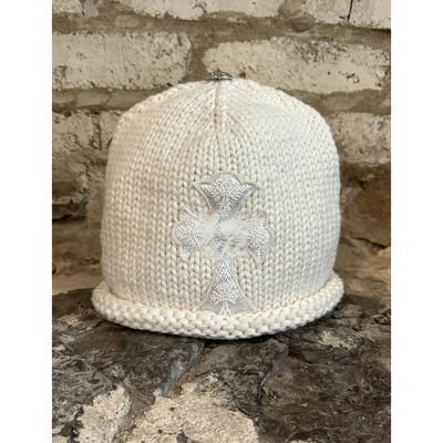 (现货)自主925银手工编织刺绣串珠十字白色纯羊绒毛线针织冷帽女