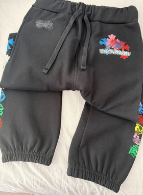 (现货)自主彩虹色十字架梵文抽绳运动长裤卫裤女男 抓绒面料