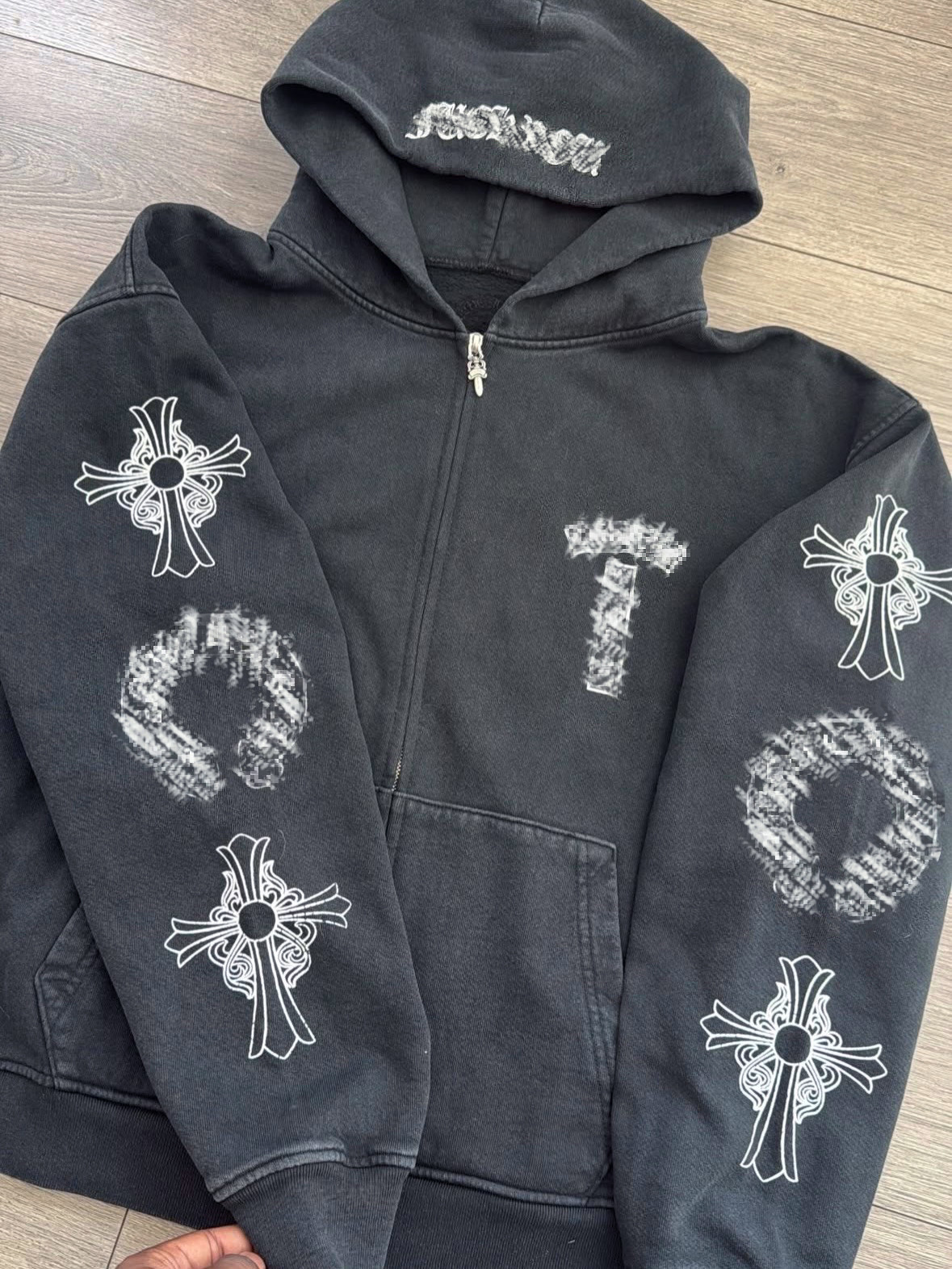 thumbnail for (Almost in stock) Independent Soap and Water washable distressed Sansdrope zipper hooded sweatshirt jacket. Vintage