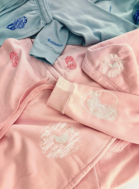 (现货)自主Miami迈阿密限定淡粉色爱心马蹄连帽衫卫衣卫裤套装女