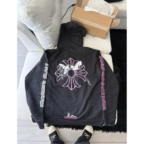 (预)自主Deadly Doll辣妹闪粉色十字架花臂梵文连帽衫卫衣 男女
