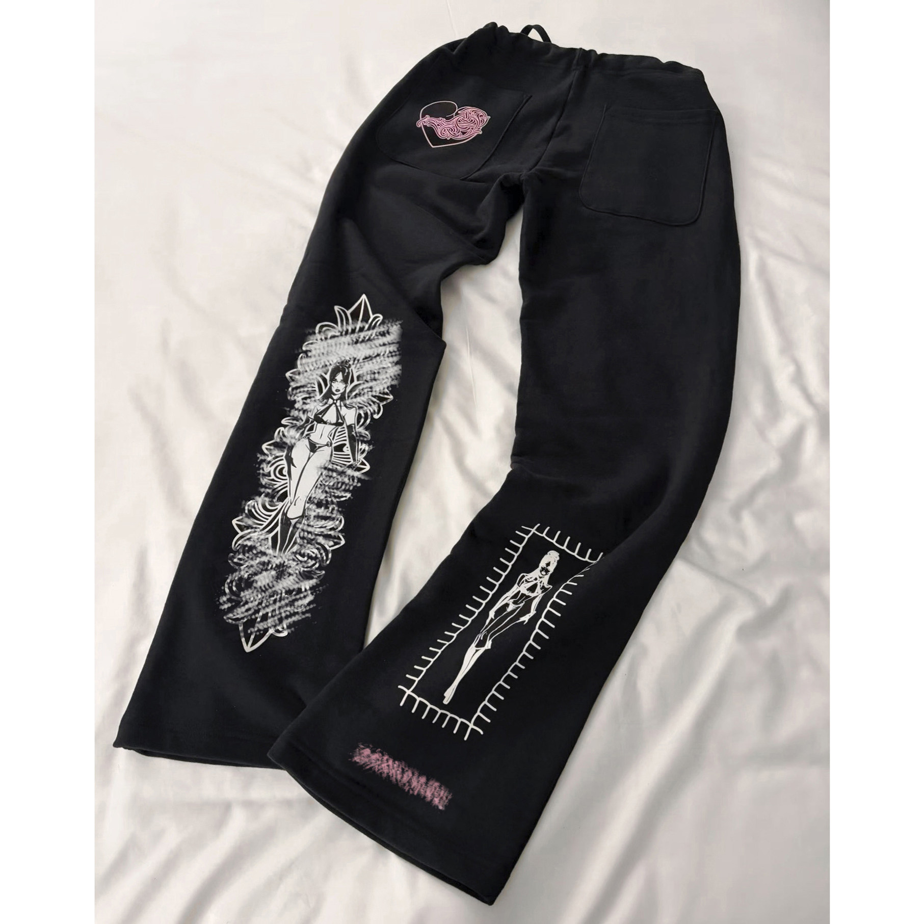 (现货)自主DeadlyDoll新款辣妹粉色宝剑十字运动长裤卫裤女直筒