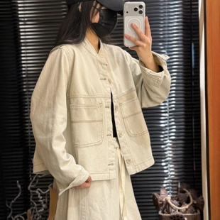 新款 欧版 时尚 休闲牛仔外套女2026春季 立领双口袋百搭单排扣开衫
