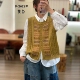 复古编织风棉线针织马甲女圆领单排扣无袖 叠穿外搭小个子减龄背心