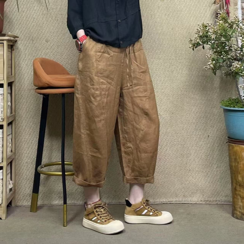 欧版时尚亚麻休闲裤宽松显瘦