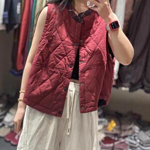 时尚两面穿加棉马夹女2024冬季新款立领格子拼接显瘦减龄保暖马甲