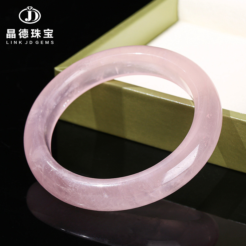 晶德珠宝 天然粉水晶手镯宽条水晶镯子女生小清新复古手饰品