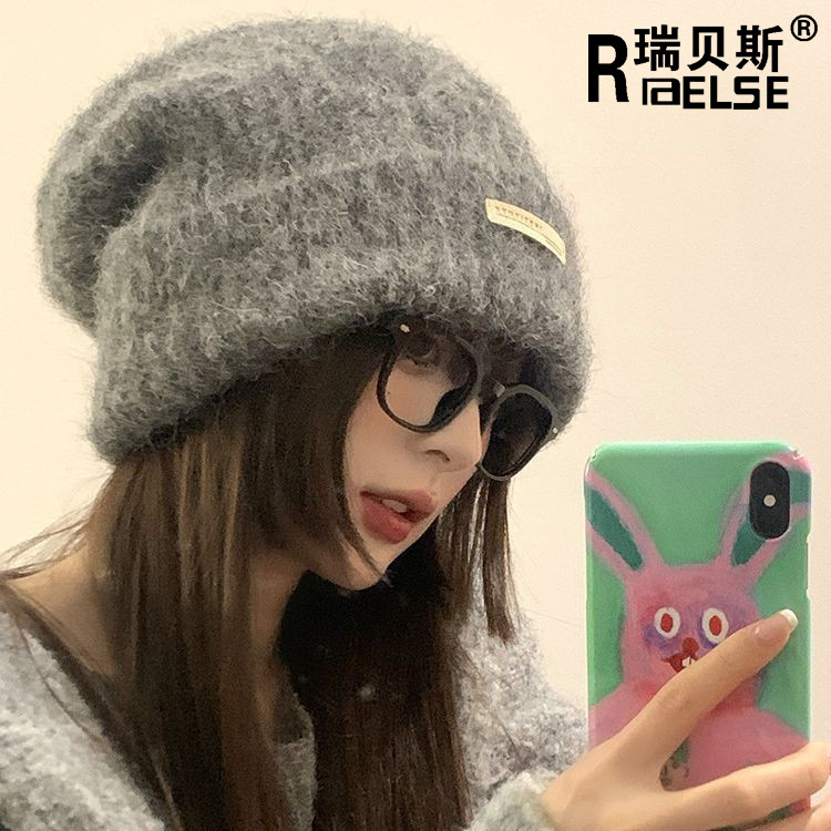 含羊毛秋冬毛线堆堆帽大头围百搭休闲冷帽保暖帽子情侣护耳针织帽