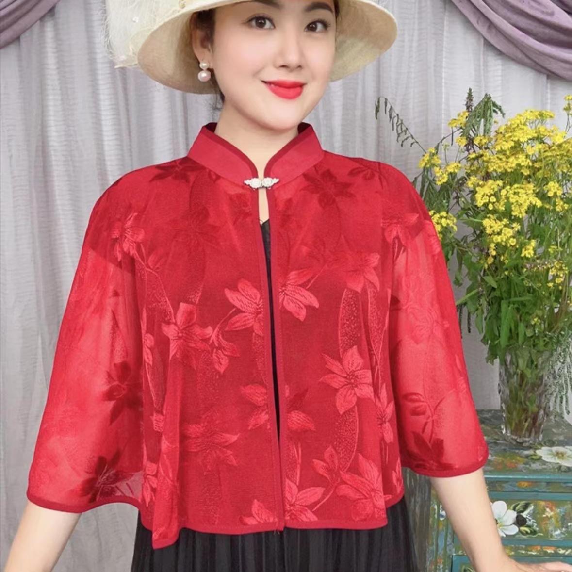 夏新款镂空旗袍女外搭洋气百搭裙子吊带裙外穿防晒立领